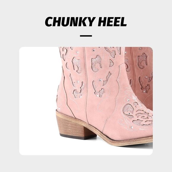 Pink Women Sparkly Rhinestone Wedding Boots Trendy Vintage Tall Glitter Boot - Picture 4 of 7